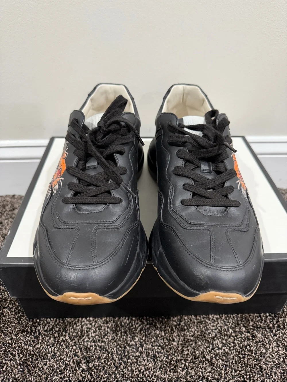 Gucci Rhyton 2020 Tiger Black Leather Low Top Sneakers